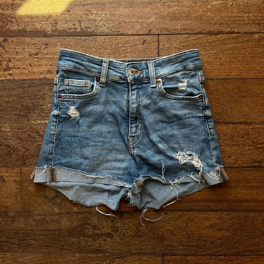 H&M Blue Jean Shorts Distressed Cutoff Style